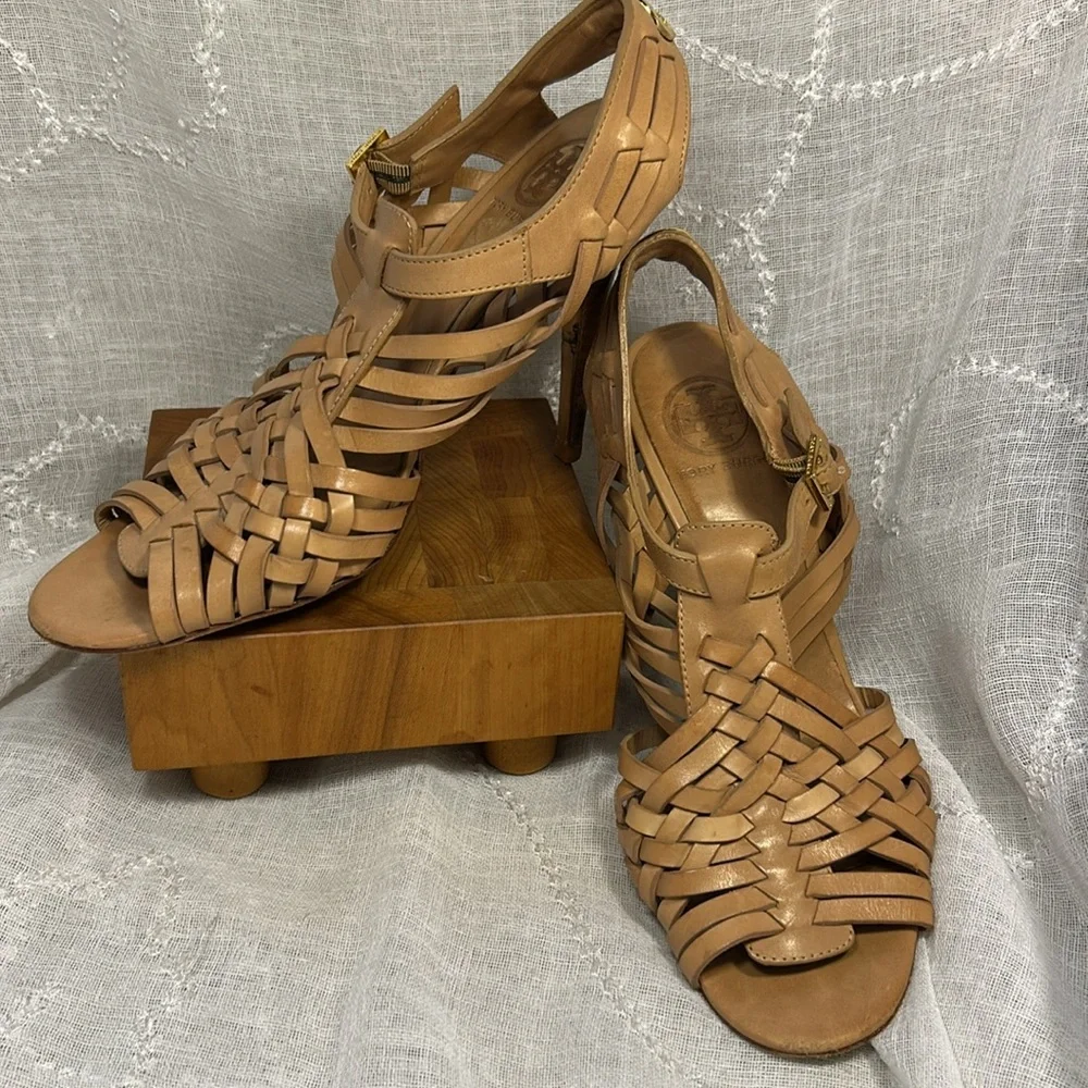 Tory Burch woven leather heels with leather sole